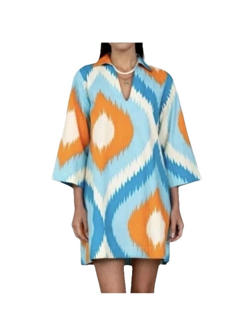 Olivia James The Label Taylor Dress Ikat Print XS Women's Portofino Vacay Preppy